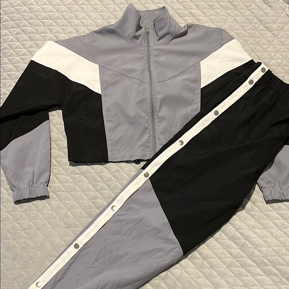 Fashion Nova Gray and Black Bomber Jacket with Color-Block Design